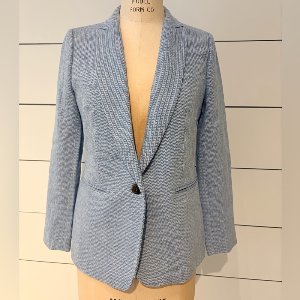 J. Crew Herringbone Sky Blue Women's Blazer MINT CONDITION